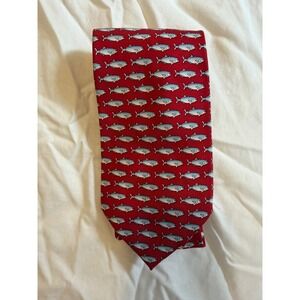 Vineyard Vines Mens Red Fish Pattern Silk Necktie Preppy Office Business Tie